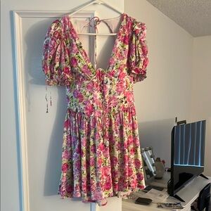 For Love And Lemons Floral Mini Dress - Pink and Green